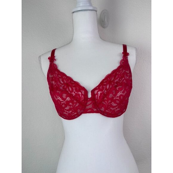 Wacoal women's 34D red all dressed up lace underwire bra lingerie unlined - Picture 1 of 7